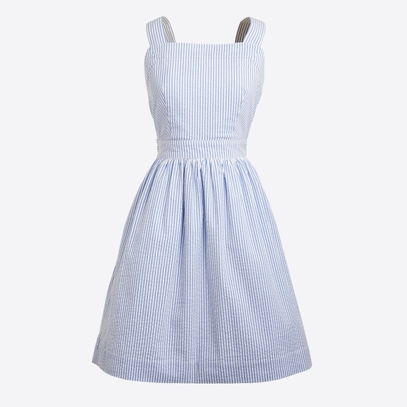 BNWT! J. Crew Seersucker Apron Dress, Size Large, White / Blue - Picture 5 of 6